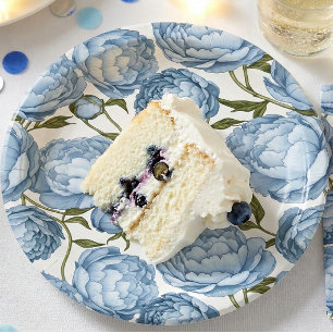 Light Blue Peony Luxury Floral Paper Plate