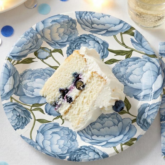 Light Blue Peony Luxury Floral  Paper Plate (Creator Uploaded)