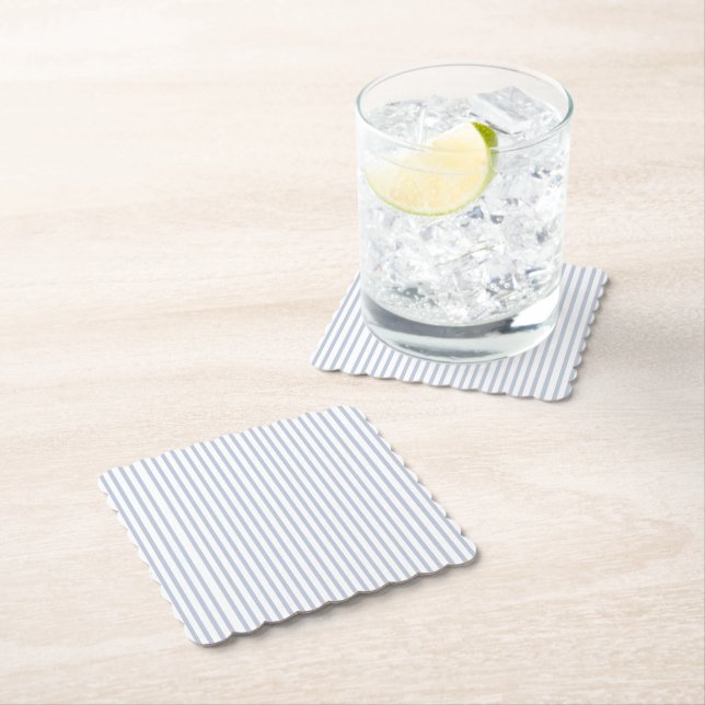 Light Blue Periwinkle Thin Delicate Stripe Pattern Paper Coaster (Insitu)