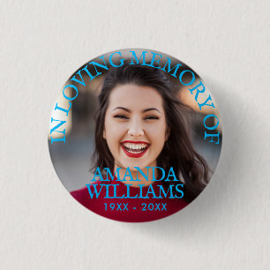 Light Blue   Personalised Photo Memorial 3 Cm Round Badge