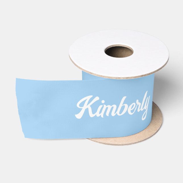 Light Blue Personalised Script Name School Satin Ribbon (Spool)