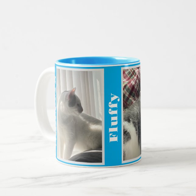 Light Blue Pet Photos and Names  Two-Tone Coffee Mug (Front Left)