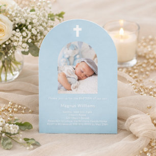 Light blue photo arch boy Baptism Invitation