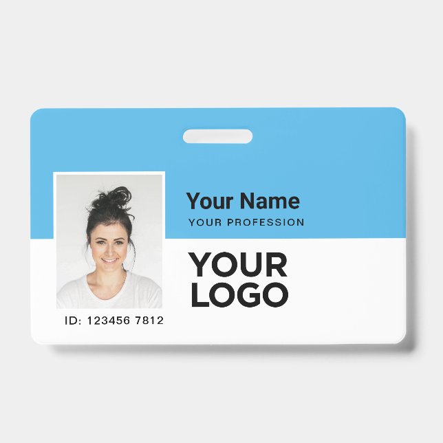 Light blue Photo Bar or Qr Code Logo Name ID Badge (Front)