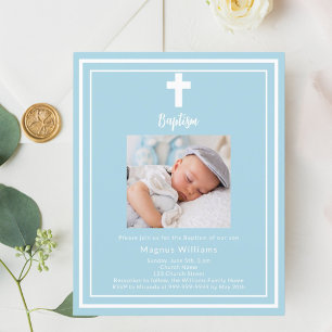 Light blue photo boy Baptism invitation