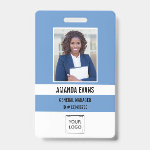 Light Blue Photo Employee Logo or QR CODE Security ID Badge