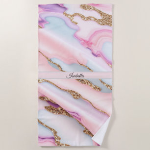 Light Blue Pink Agate Marble Modern Collection Beach Towel