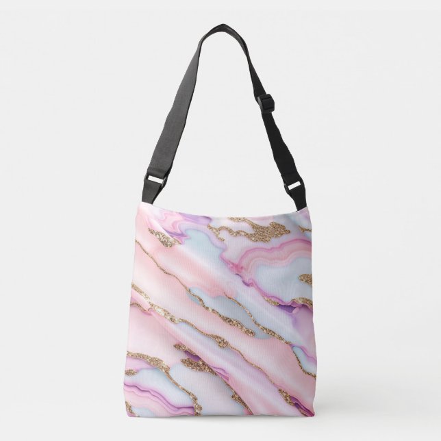 Light Blue Pink Agate Marble Modern Collection Crossbody Bag (Front)