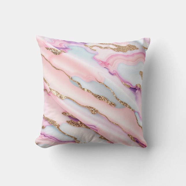 Light Blue Pink Agate Marble Modern Collection Cushion (Front)