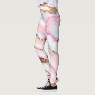 Light Blue Pink Agate Marble Modern Collection Leggings
