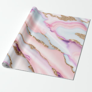 Light Blue Pink Agate Marble Modern Collection Wrapping Paper