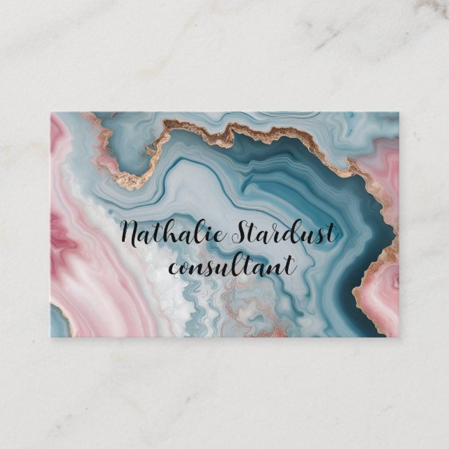 Light Blue Pink Agate Marble Modern design  Business Card (Front)