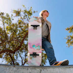 Light Blue Pink Agate Marble Popular Collection Skateboard