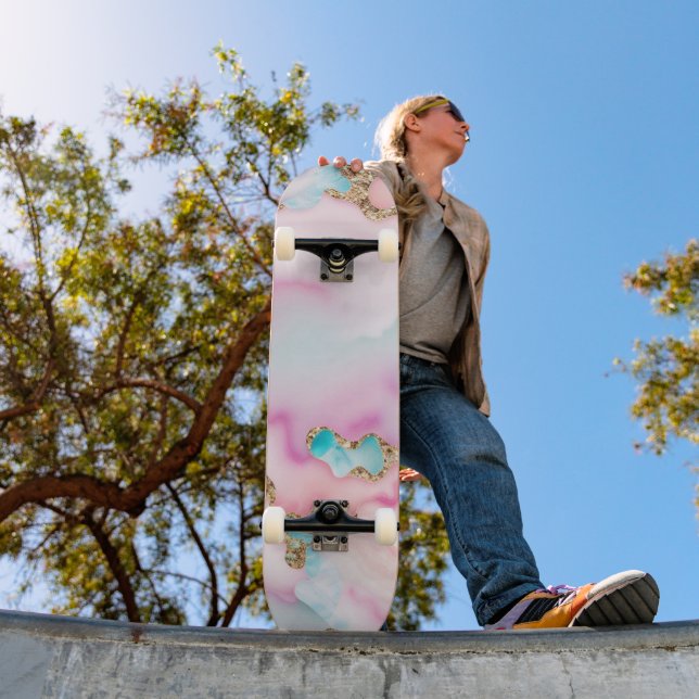 Light Blue Pink Agate Marble Popular Collection Skateboard (Outdoor 1)