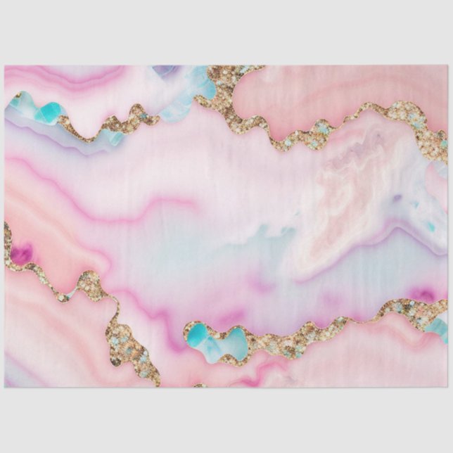 Light Blue Pink Agate Marble Popular Collection Tissue Paper (Front)
