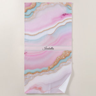 Light Blue Pink Agate Marble Trendy Collection Beach Towel