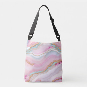 Light Blue Pink Agate Marble Trendy Collection Crossbody Bag