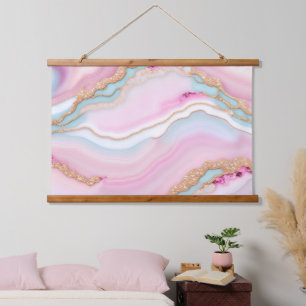 Light Blue Pink Agate Marble Trendy Collection Hanging Tapestry