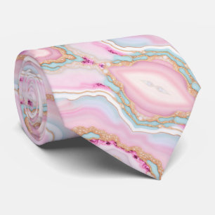 Light Blue Pink Agate Marble Trendy Collection Tie