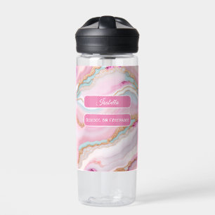 Light Blue Pink Agate Marble Trendy Collection Water Bottle