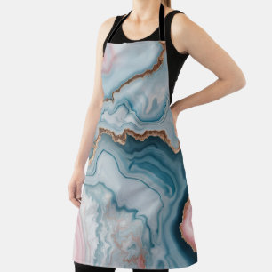 Light Blue Pink Gold Agate Marble Modern design  Apron