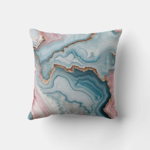Light Blue Pink Gold Agate Marble Modern design Cushion