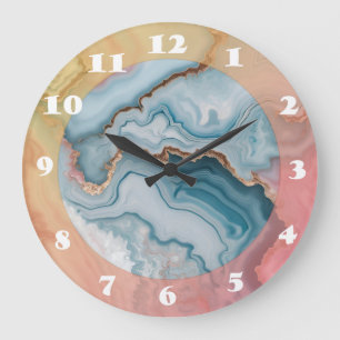 Light Blue Pink Gold Agate Marble Modern design Large Clock