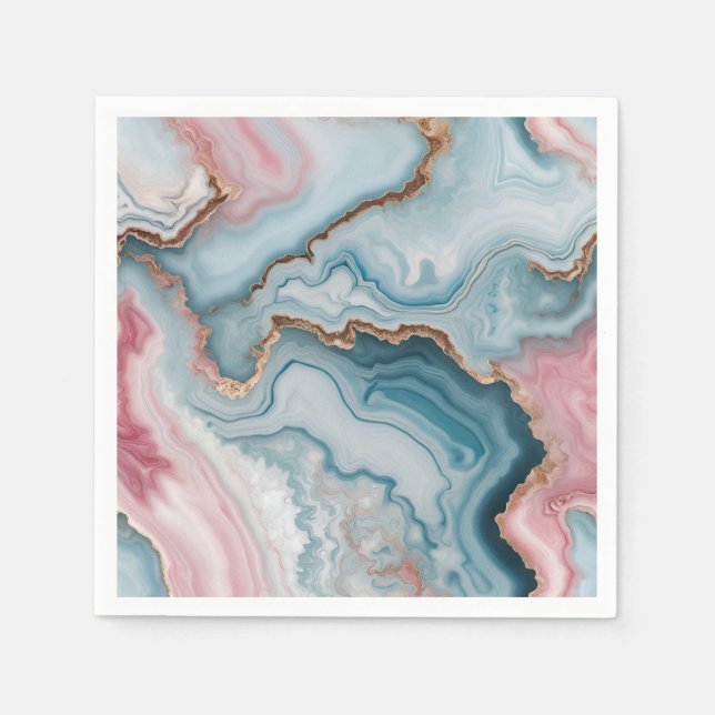 Light Blue Pink Gold Agate Marble Modern design  Napkin (Front)