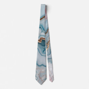 Light Blue Pink Gold Agate Marble Modern design Tie