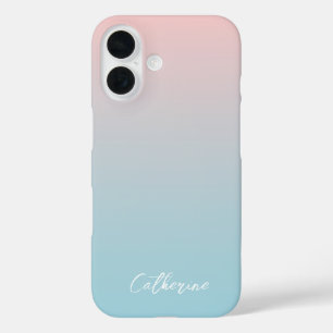 Light Blue Pink Gradient Modern Minimal Script  iPhone 16 Case