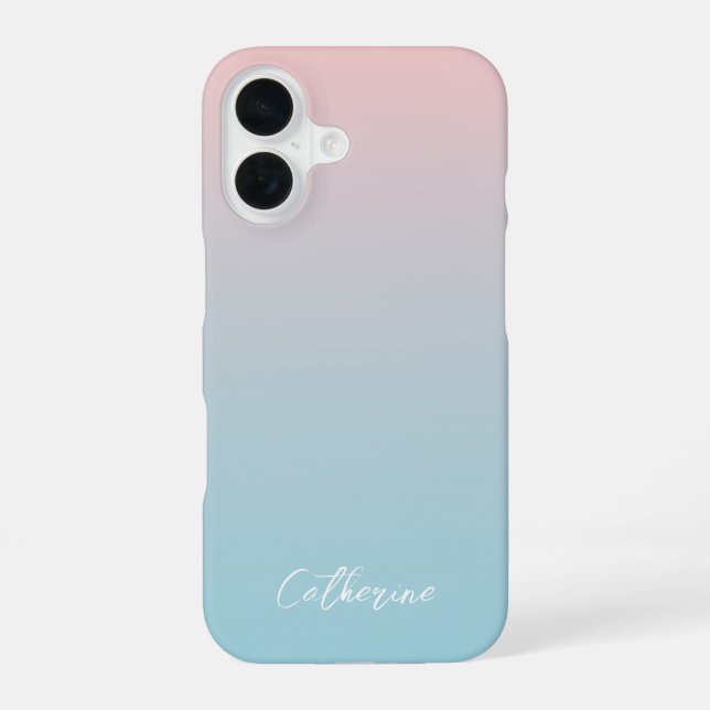 Light Blue Pink Gradient Modern Minimal Script  iPhone 16 Case (Back)
