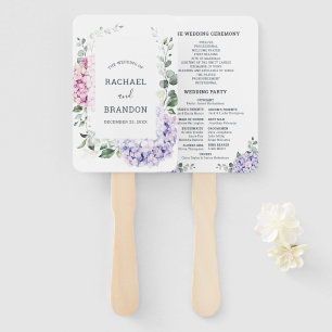 Light Blue Pink Hydrangeas and Eucalyptus wedding Hand Fan