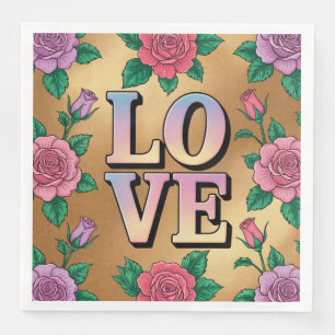 Light Blue Pink LOVE Gold Napkins Set