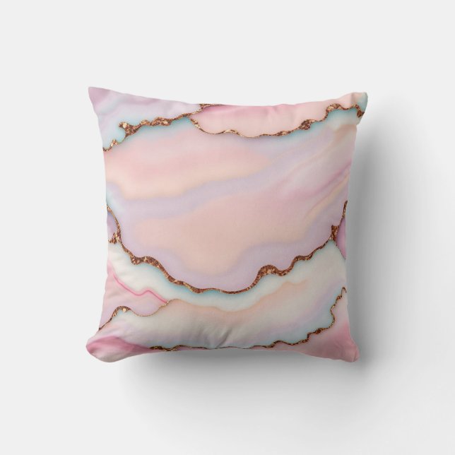 Light Blue Pink Marble Agate Modern Collection Cushion (Front)