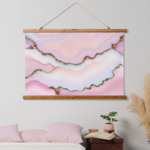 Light Blue Pink Marble Agate Modern Collection Hanging Tapestry