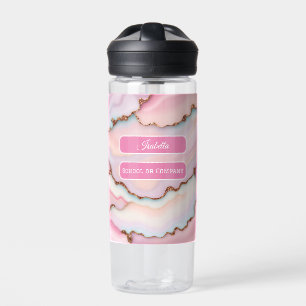 Light Blue Pink Marble Agate Modern Collection Water Bottle