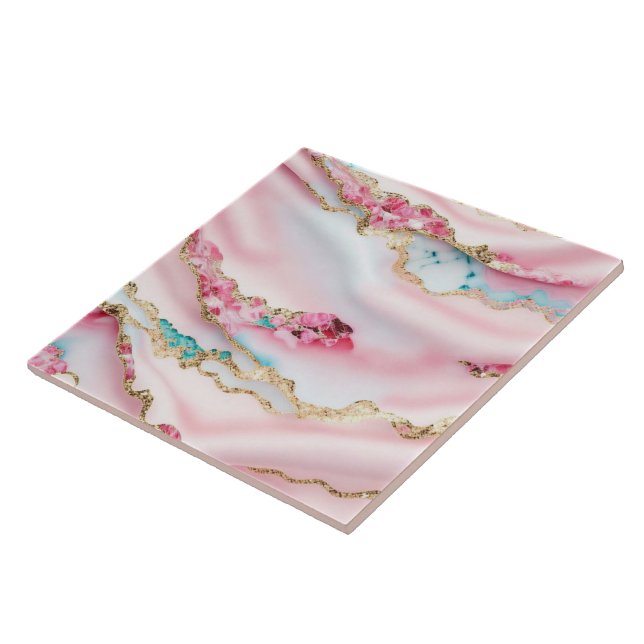 Light Blue Pink Marble Agate Popular Collection Tile (Side)