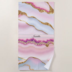 Light Blue Pink Marble Agate Trendy Collection Beach Towel