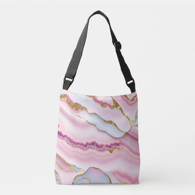 Light Blue Pink Marble Agate Trendy Collection Crossbody Bag (Front)