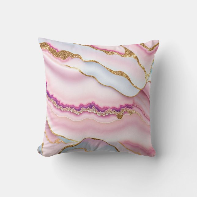 Light Blue Pink Marble Agate Trendy Collection Cushion (Front)