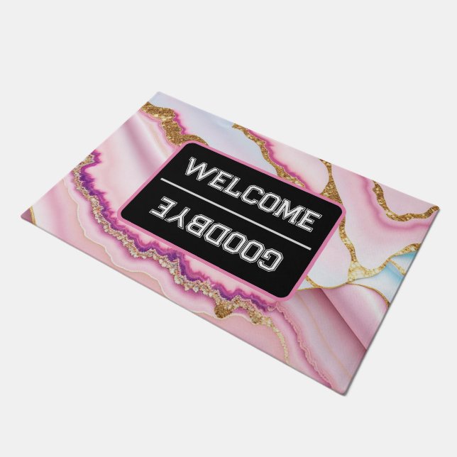 Light Blue Pink Marble Agate Trendy Collection Doormat (Angled)
