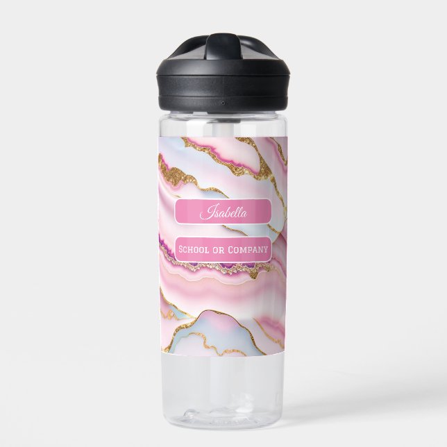 Light Blue Pink Marble Agate Trendy Collection Water Bottle (Front)