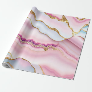 Light Blue Pink Marble Agate Trendy Collection Wrapping Paper