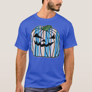 Light Blue Pink Stripes Halloween Horror Pumpkin T-Shirt