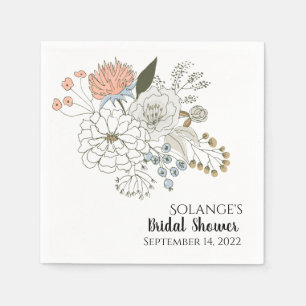 Light blue pink tan summer florals napkin