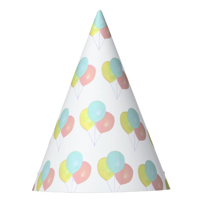 Light Blue Pink Yellow Balloons Party Hat (Front)