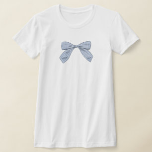 Light Blue Plaid Bow Elegant Baby Shower Mum T-Shirt