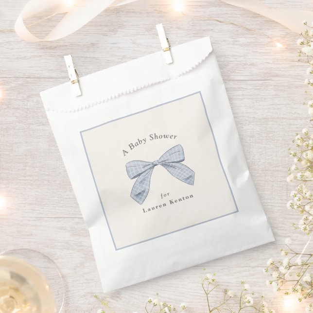 Light Blue Plaid Bow Elegant Boy Baby Shower Favour Bags (Clipped)