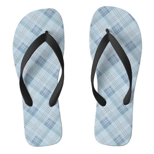 Light Blue Plaid Flip Flops (Footbed)