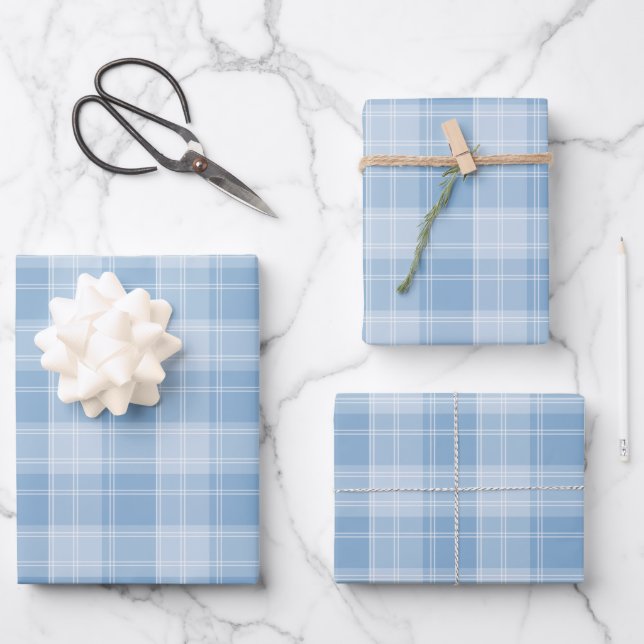 Light Blue Plaid Pattern Wrapping Paper Sheet (Front)